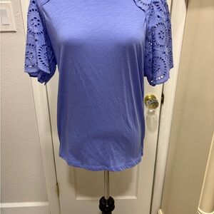 LOFT Periwinkle Eyelet Sleeve Tee